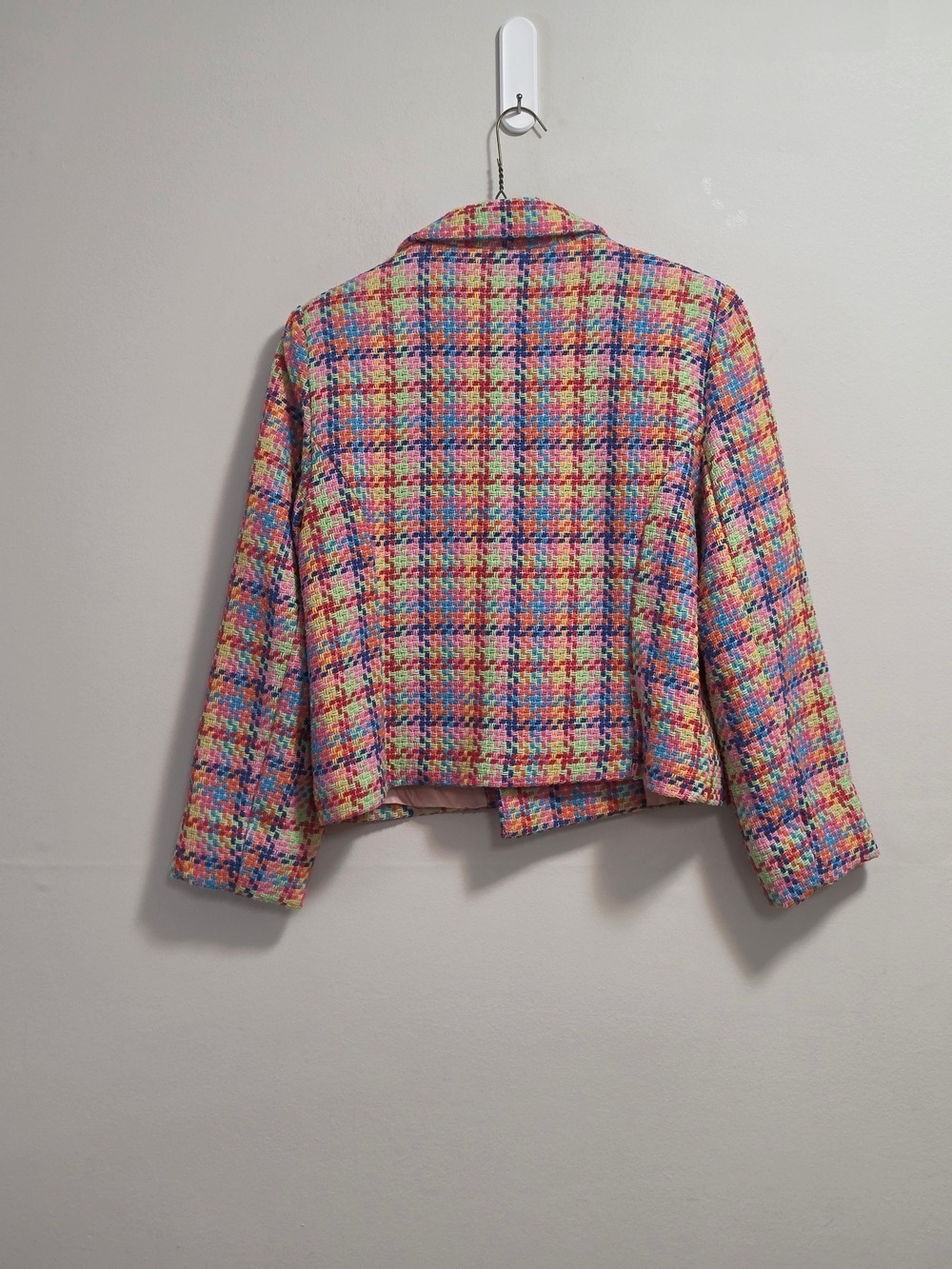 Vanessa Zani Multicolor Tweed Cropped Blazer Jacket Made In Italy Size L - Picture 7 of 10